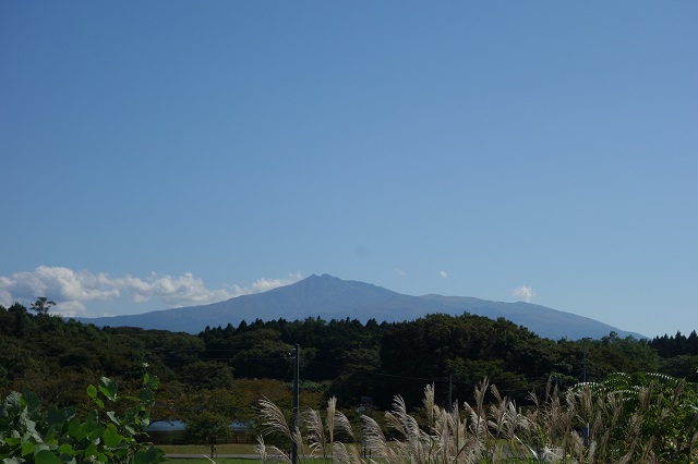 国道7号から鳥海山を望む。