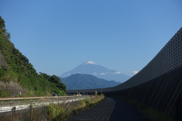 太平洋岸自転車道の自転車専用道路から見た富士山。