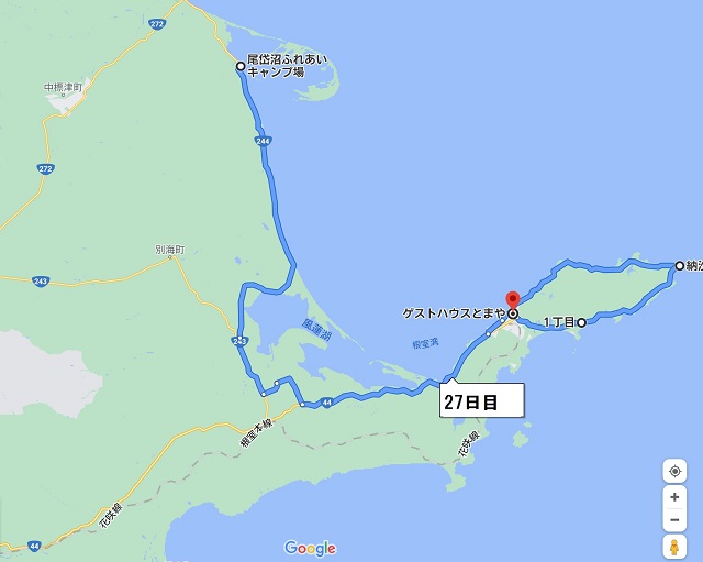 別海町のキャンプ場から納沙布岬を経て、根室の宿へ