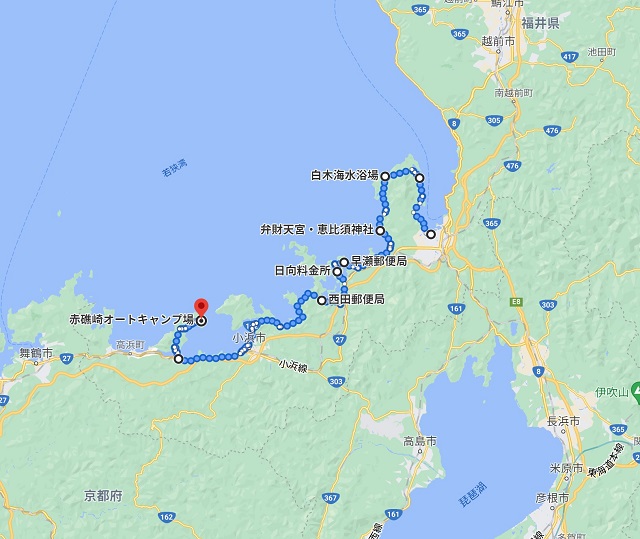 敦賀市街の宿からおおい町のキャンプ場へ